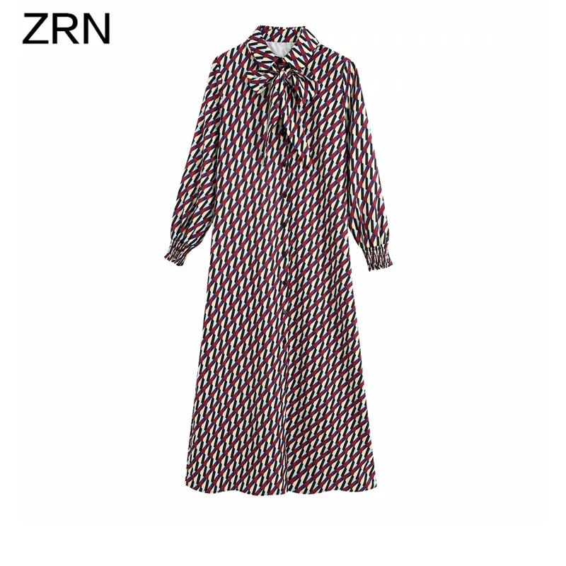 Платье рубашка ZRN женское с геометрическим принтом Модное Элегантное Длинное