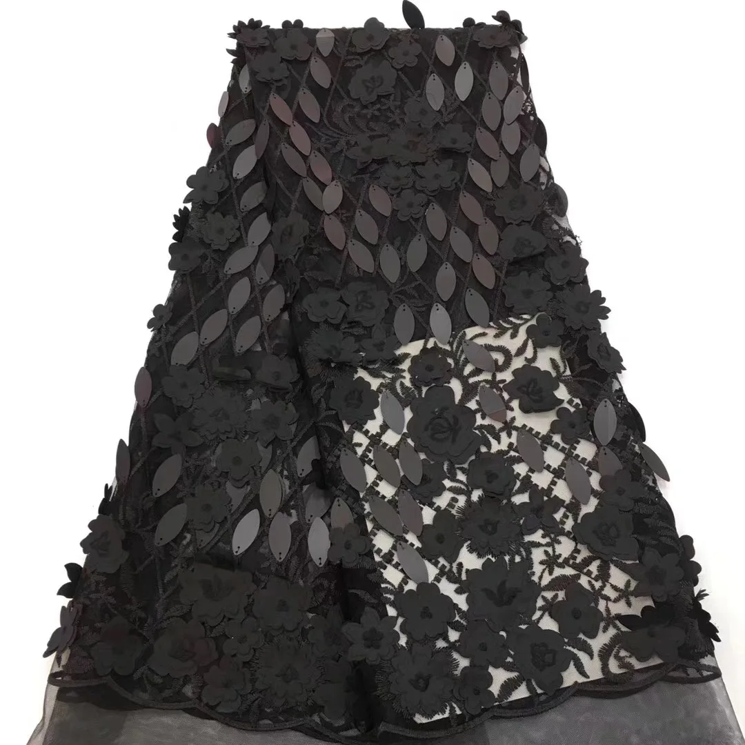 Зеленый цвет 3D кружевной ткани и блесток аппликация высокого качества