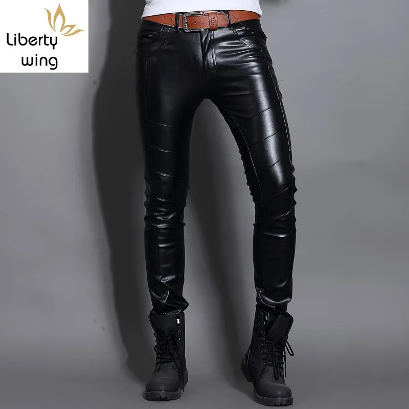 Новые модные мужские зимние штаны из искусственной кожи с флисовой подкладкой