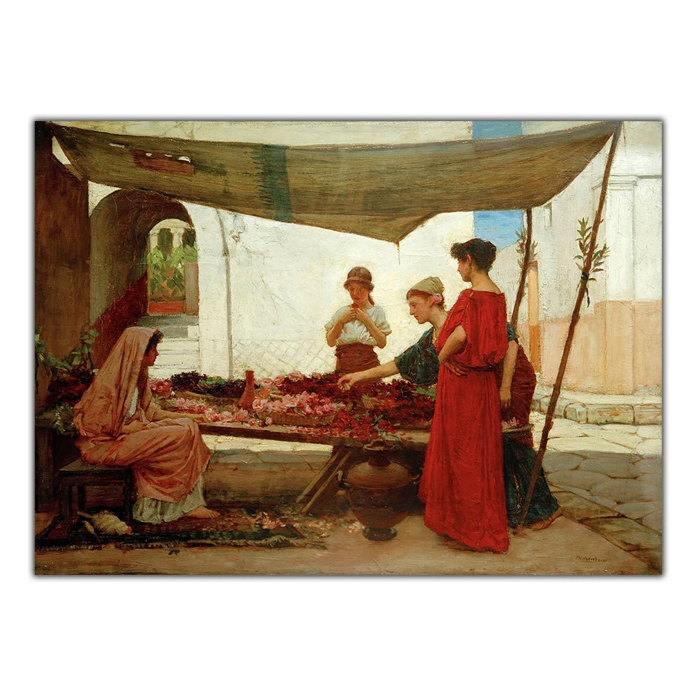 Citon Вильям Waterhouse grea Grecian Flower Market Canvas Холст Картина маслом всемирно известная
