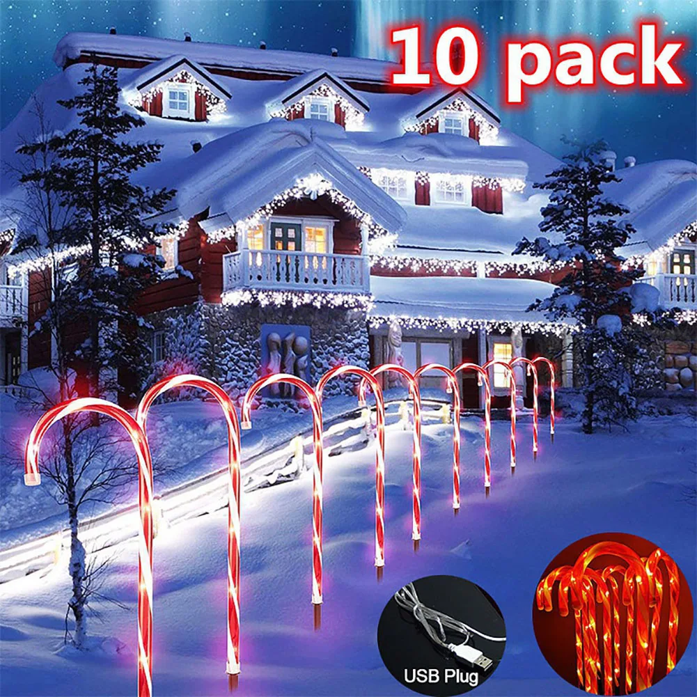 

Christmas Candy Cane Light Pathway Markers Solar Festival Lights Ground Spike Light Tree Decoration for Garden Pathway Lawn