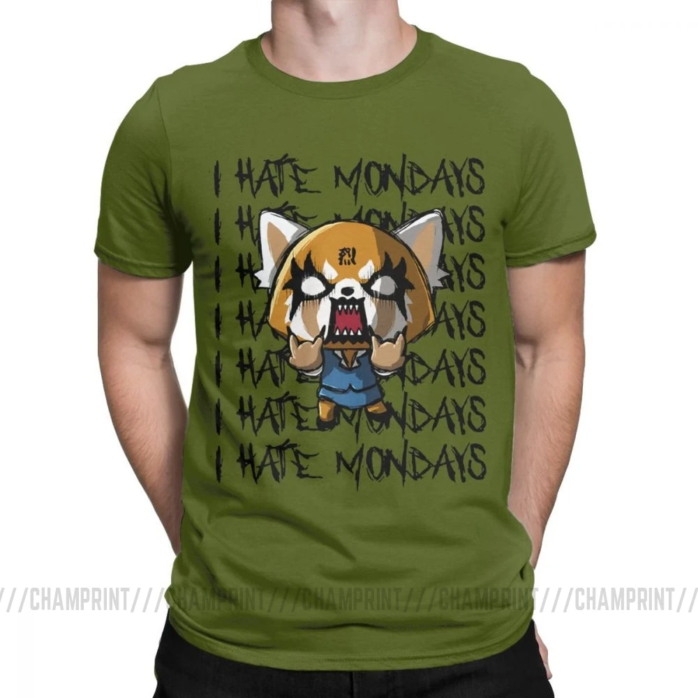 Мужские футболки Aggretsuko aggression Retsuko I Hate Monday, хлопковая одежда, Забавные футболки с коротким рукавом и круглым вырезом, футболки с принтом - Цвет: Армейский зеленый
