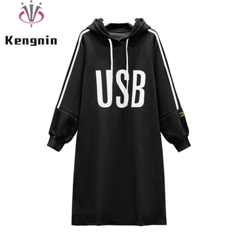 

Женское флисовое платье с капюшоном и надписью, размеры до 4XL