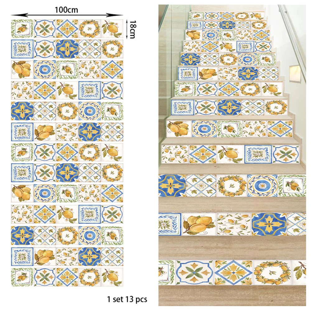

Home Hotel Staircase Riser Sticker Decoration Lemon Flower Grain Decal PVC Waterproof Self Adhesive Stair Wallpaper Room Decor