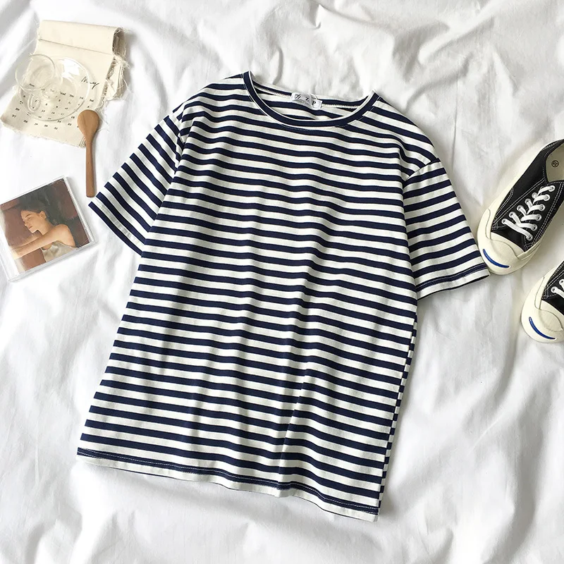 2020 летняя футболка для женщин женская в полоску Женская Повседневная с