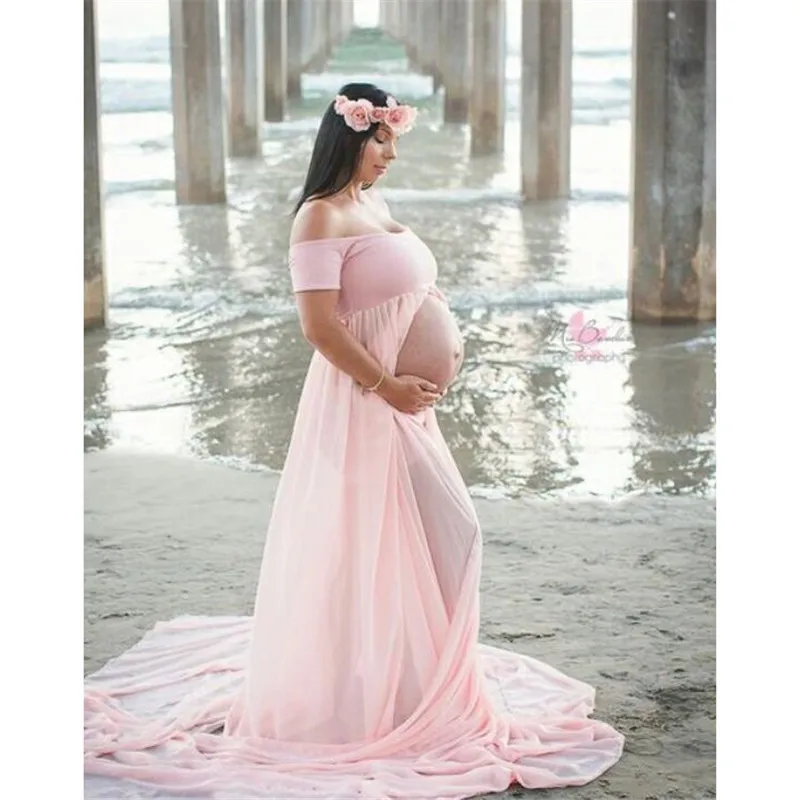 

Pregnancy Dresses Maternity Photography Props Clothes For Pregnant Women Shoulderless Tailed Maternity Dresses For Photo Shoot