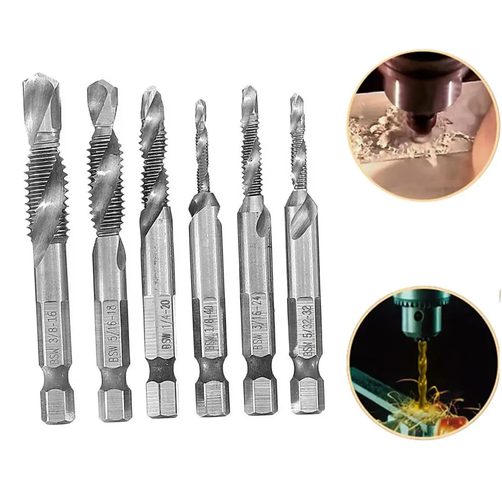 

Drill Tap Bit Set BSW Thread Spiral Screw HSS 4341 For Soft Metal Tapping Combination Drill Countersink Deburr Bit Hex Shank