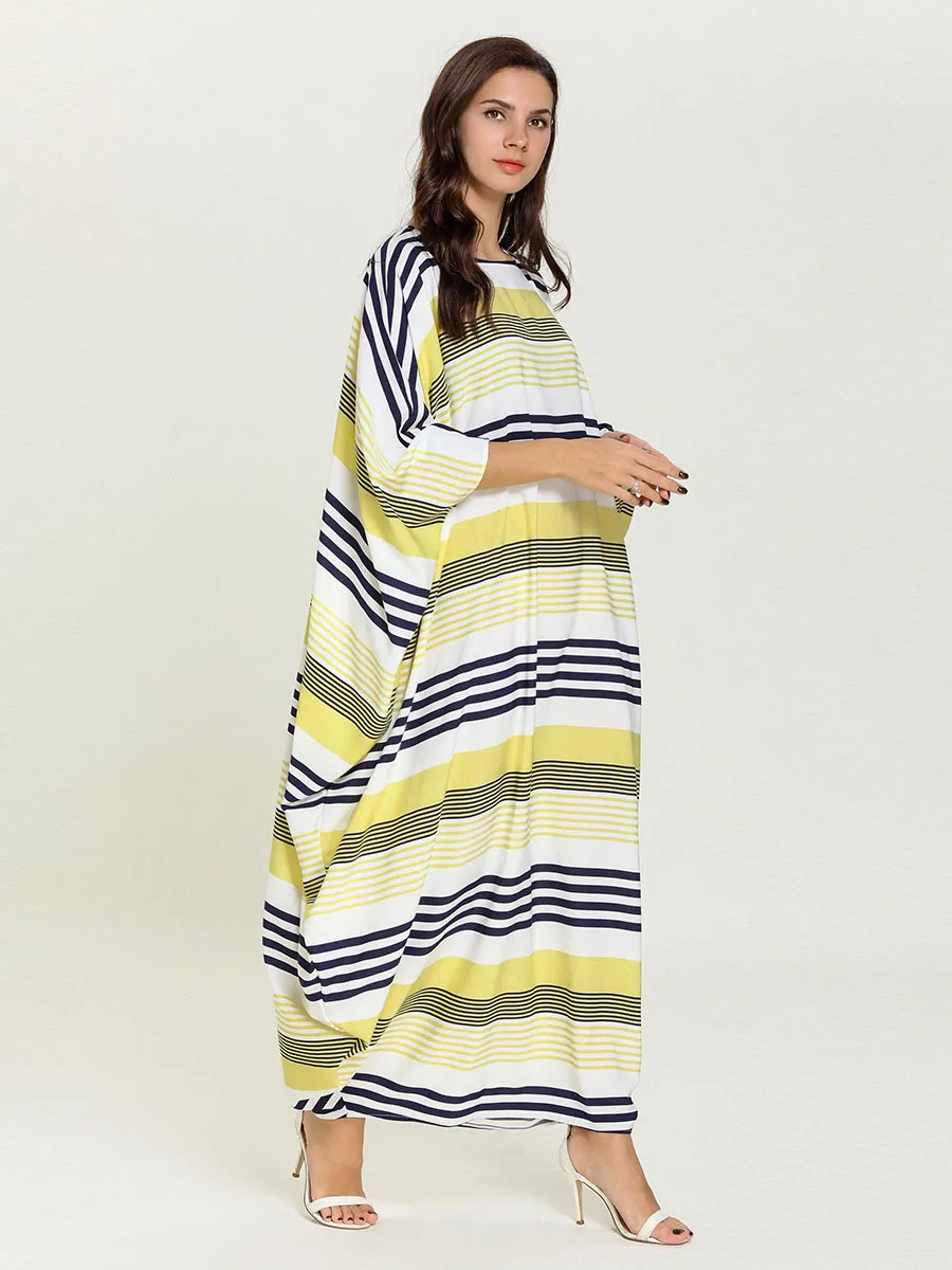 Марокканский кафтан удобное модное осеннее желтое Полосатое платье большого