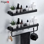 Fliger Черная полка для ванной Подставка для шампуня 304050 см Кухня Стеллаж для хранения полотенец Бар Халат Крючок Оборудование для ванной Пространство Алюминий