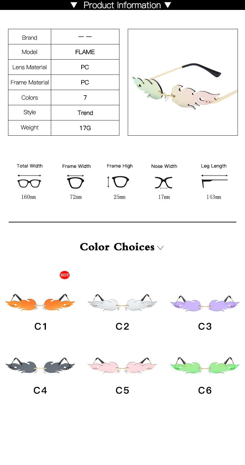 

Luxury Cat Eye Sunglasses Women Vintage Brand Designer Rimless Fire Flame Sun Glasses Trending Mirror Lens Narrow Eyewear UV400