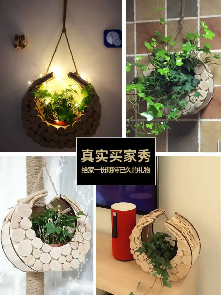 

Handmade Solid Wood Wall-mounted Vase Restaurant Decorative on The Wall Background Living Room Decorative Crafts Hydroponic Vase