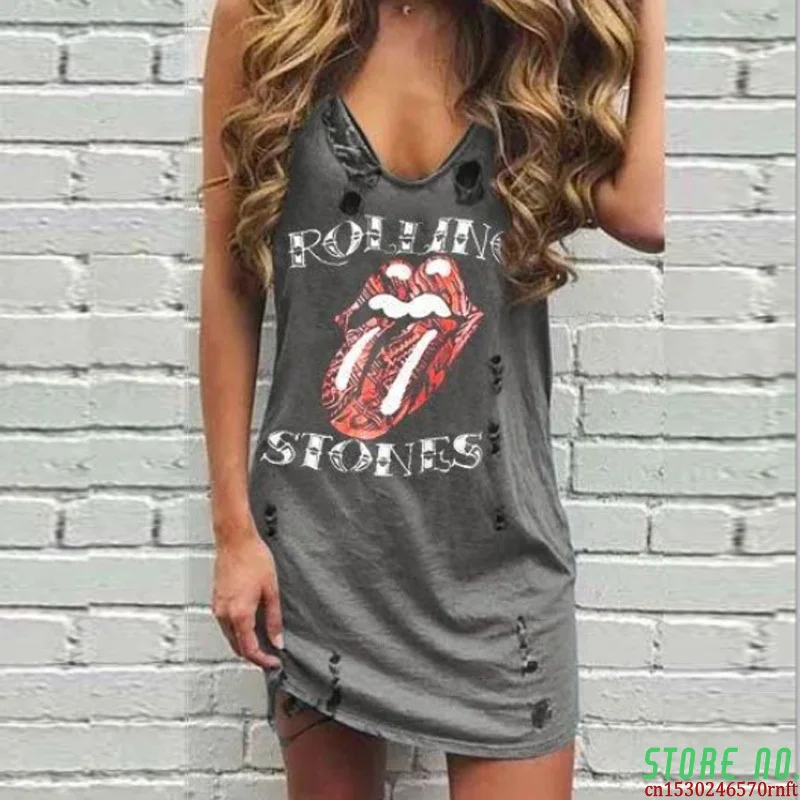 

Casual Skull Printed Beach Dress Sexy V-Neck Women Party Dress Summer Ladies Sleeveless Vest Mini Dresses Vestido Streetwear 5XL