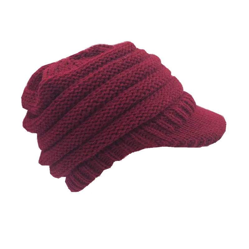 Wine red02 Новая Стильная однотонная шапка для взрослых женщин и мужчин вязаная крючком зимняя шапка вязаная теплая бейсбольная Кепка Козырек Кепки высокого качества Z39 - Цвет: Wine red02