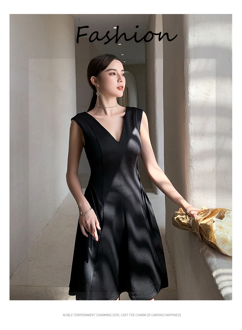 

New style dress black short Satin lady dress