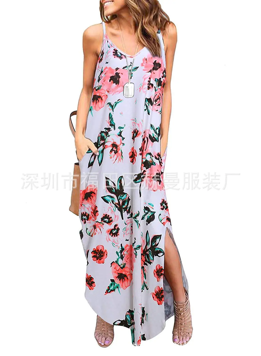 

Women V-neck Solid Color Jumper Skirt Bottoming Skirt Pocket Vest Modal Dress Casual Leisure Wear Plus Size
