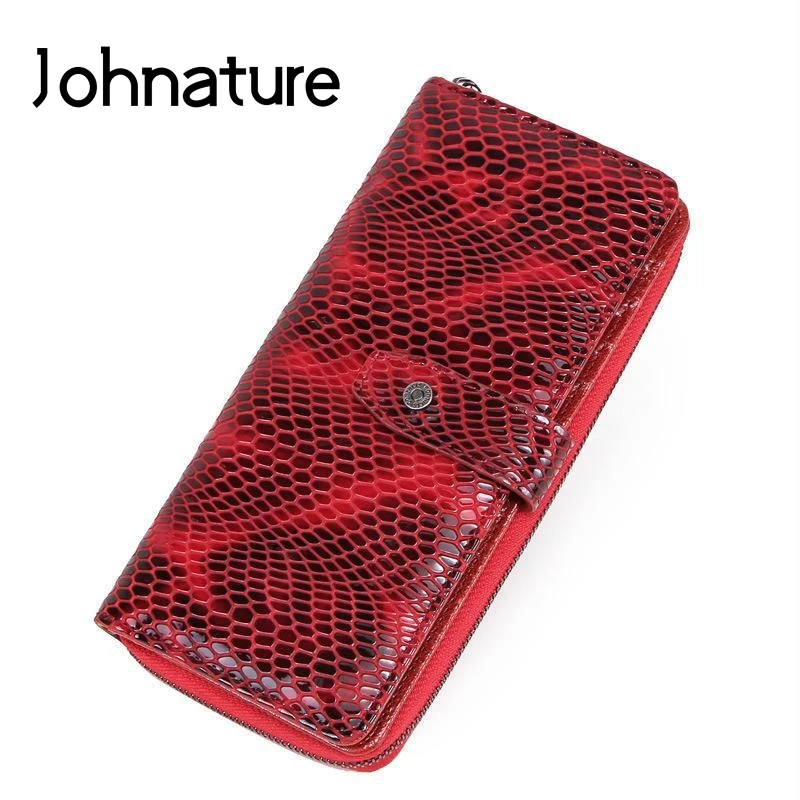 

Johnature Fashion Genuie Leather Women Wallet 2021 New Rfid Anti Theft Soft Cowhide Long Hand Wallet Card Holder Phone Purse