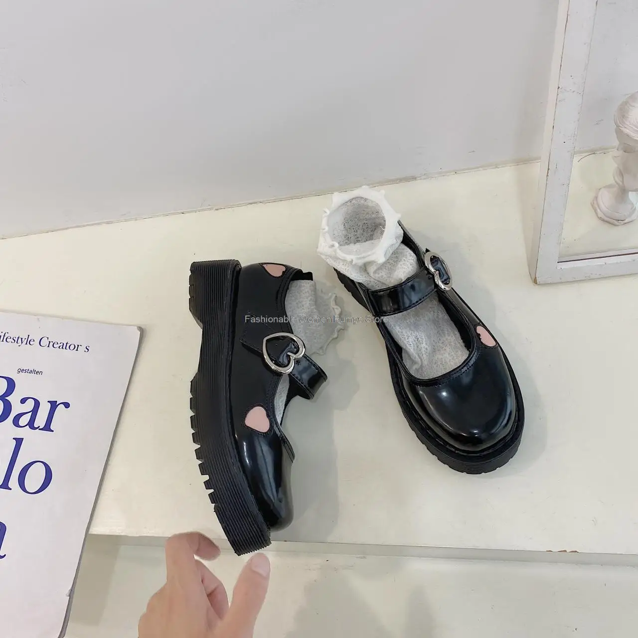 

Mary Jane shoes Women Japanese Style JK uniform shoes wild student patent leather shoes thick bottom Heart Decro Sweet Footwear