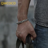 qmcoco vintage punk silver color bracelet for women and man new fashion creative twist weaving thai silver party jewelry gifts