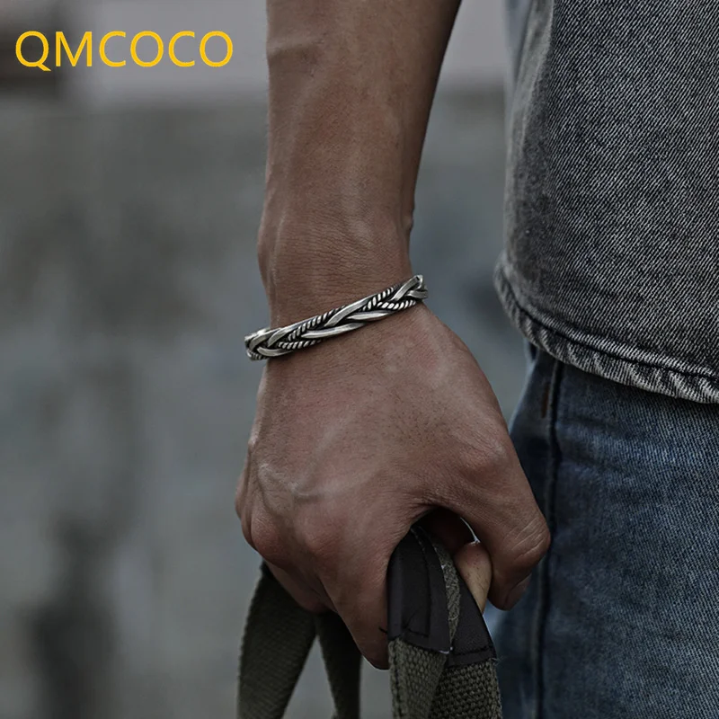 Винтажный серебряный браслет QMCOCO в стиле панк для женщин и мужчин новые модные
