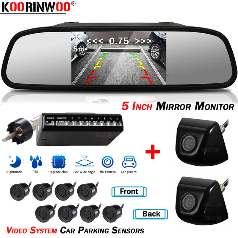 

Koorinwoo 2023 Car Sensors 8 Parktronics System Parking Radar Detector With Sounds Metal Camera Mirror Monitor Front&Rear Camera