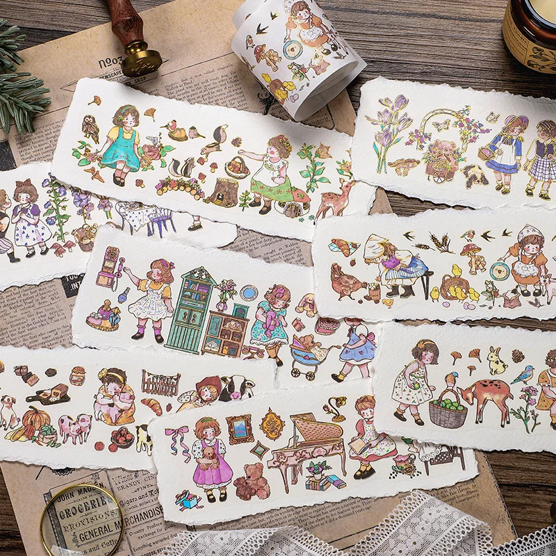 

Masking Washi Tape Decorative gilding Adhesive Tape Forest Girl Series Decora Diy Scrapbooking Sticker Label Student stationery