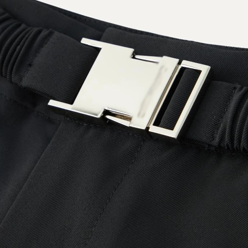 

VGH Hit Color Patchwork Ruffle Short For Women High Waist Sashes Casual Loose Straight Shorts Female 2021 Summer Fashion Clothes