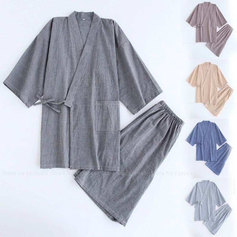 Домашняя пижама в японском стиле для пар юката кимоно из хлопка и льна шорты