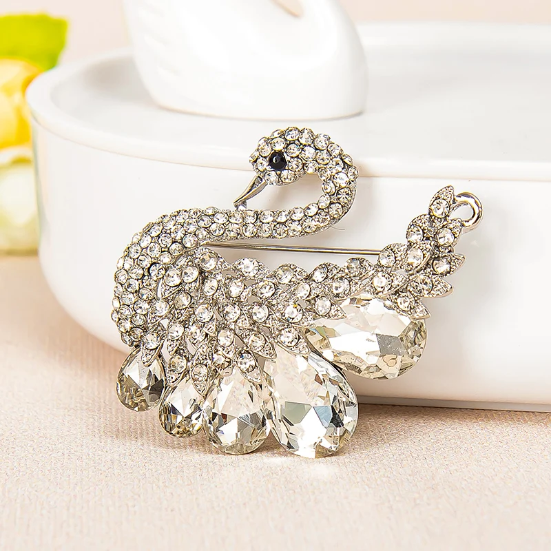 Брошь в виде лебедя с кристаллами и прозрачными стразы брошь булавки для женщин
