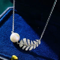 knriquen feather design natural fresh water pearl sterling silver 925 chain necklace for women girls fine jewelry wholesale