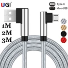 Кабель UGI A для быстрой зарядки с разъемами USB Type-C и Micro USB, кабель Android для Samsung, Xiaomi, HTC, аксессуары, изгиб под углом 90 