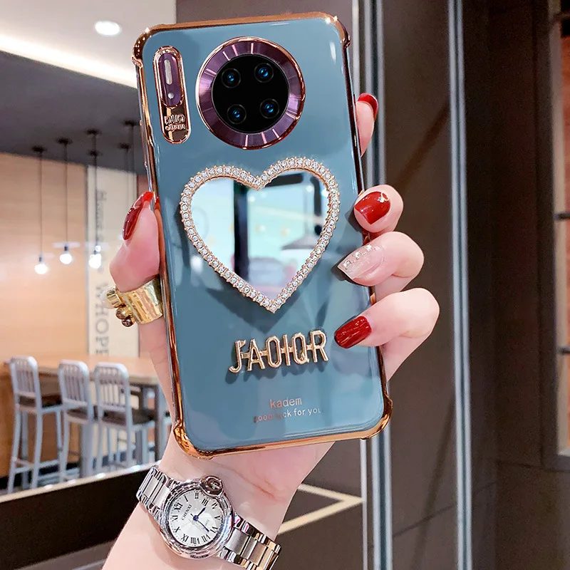 

Ins Make-up Mirror Case for Huawei Mate 30 Pro Mobile Phone Case All-inclusive Anti-drop Heart Shape for Mate30 Soft Shell