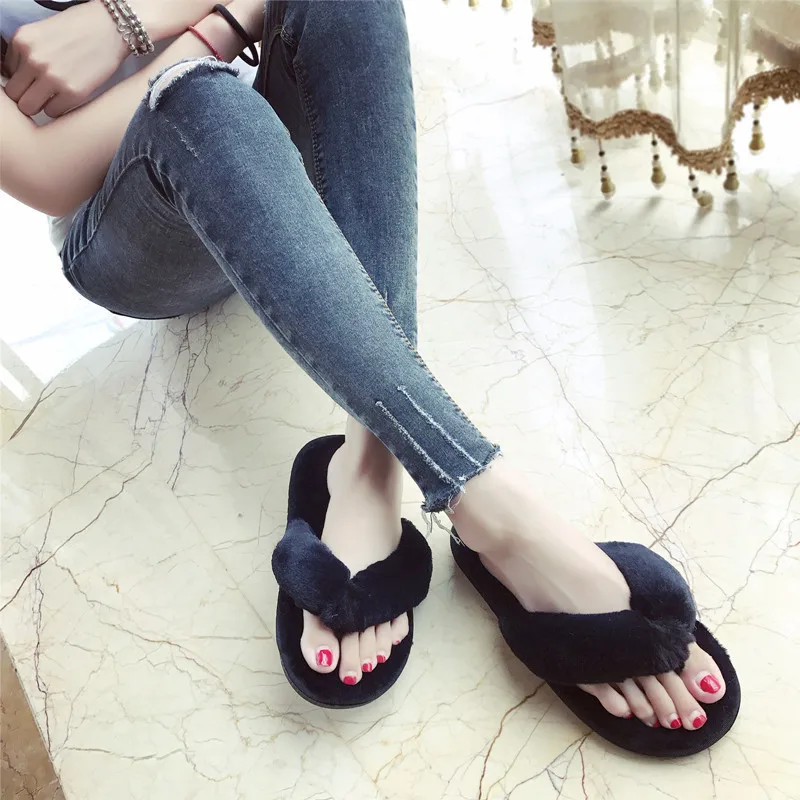 Winter Ladies Slippers Fashion Indoor Plush Flip Flops Non-Slip Floor Home Furry Female Shoes Cotton Soft  Sapatos Femininos