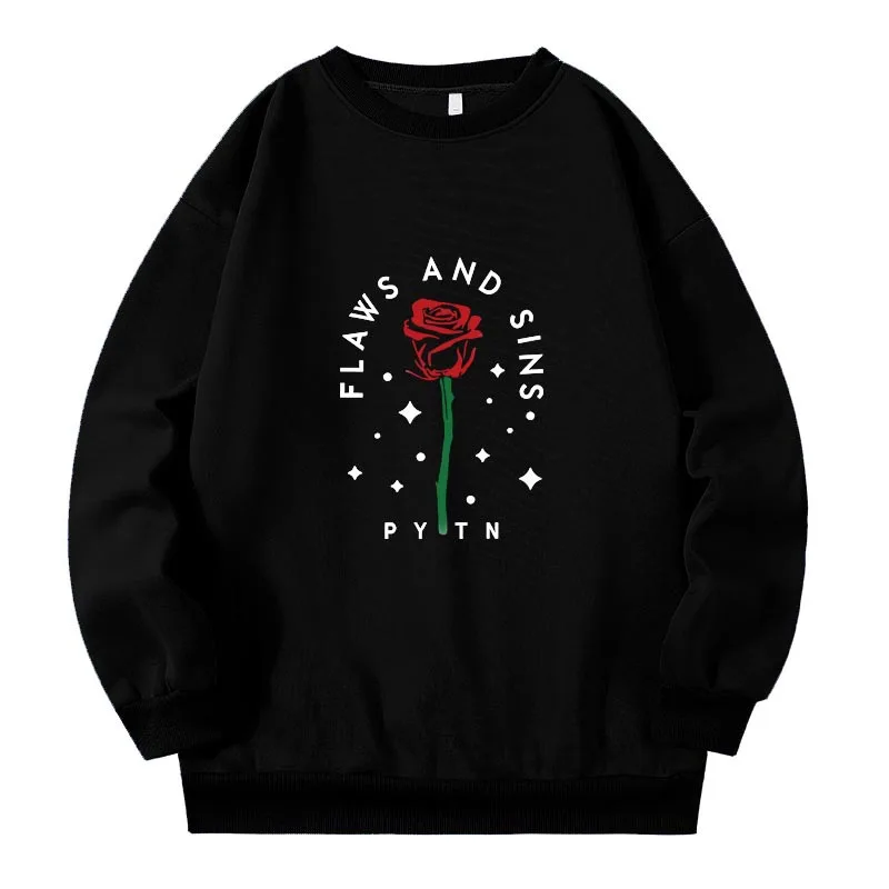 

2021 Japanese Fashion Rose Flower Printed Men's/Women's Sweatshirt Retro Casual Gothic Hoodie Oversize Couple Kpop Pullover