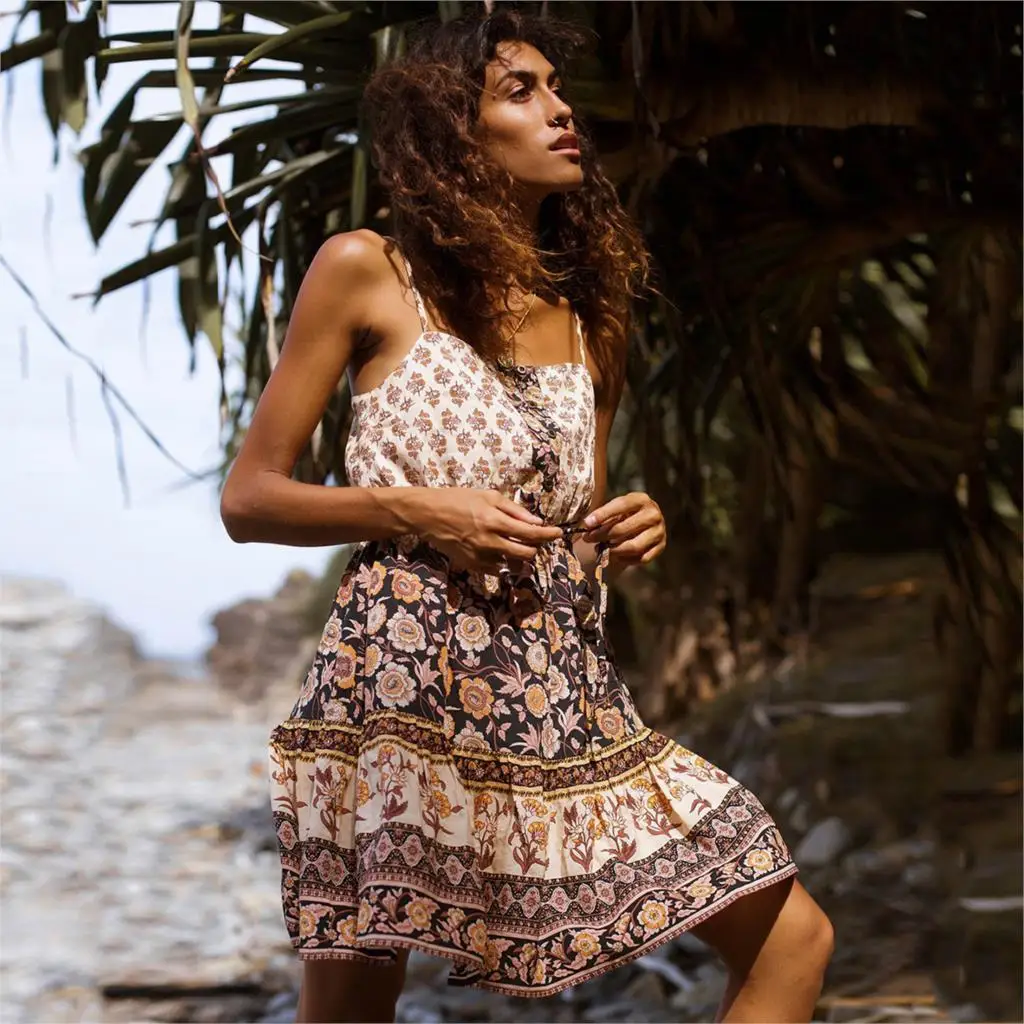 Женское летнее мини платье с цветочным принтом на пуговицах|Женские платья| |