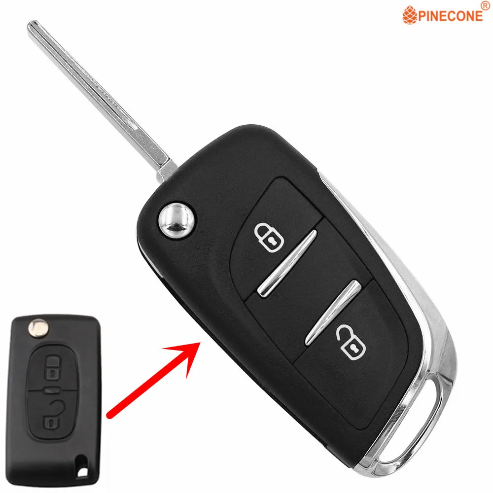

PINECONE Key Shell for Peugeot 307 308 408 2 Buttons Remote Car Key Fob Cover Case CE0536 Entry With HU83 Blade