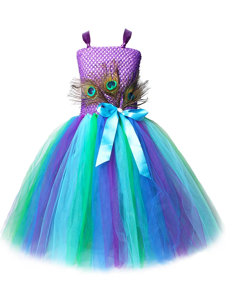 Платье пачка для девочек длинное фиолетовое платье с павлином Хэллоуина детский