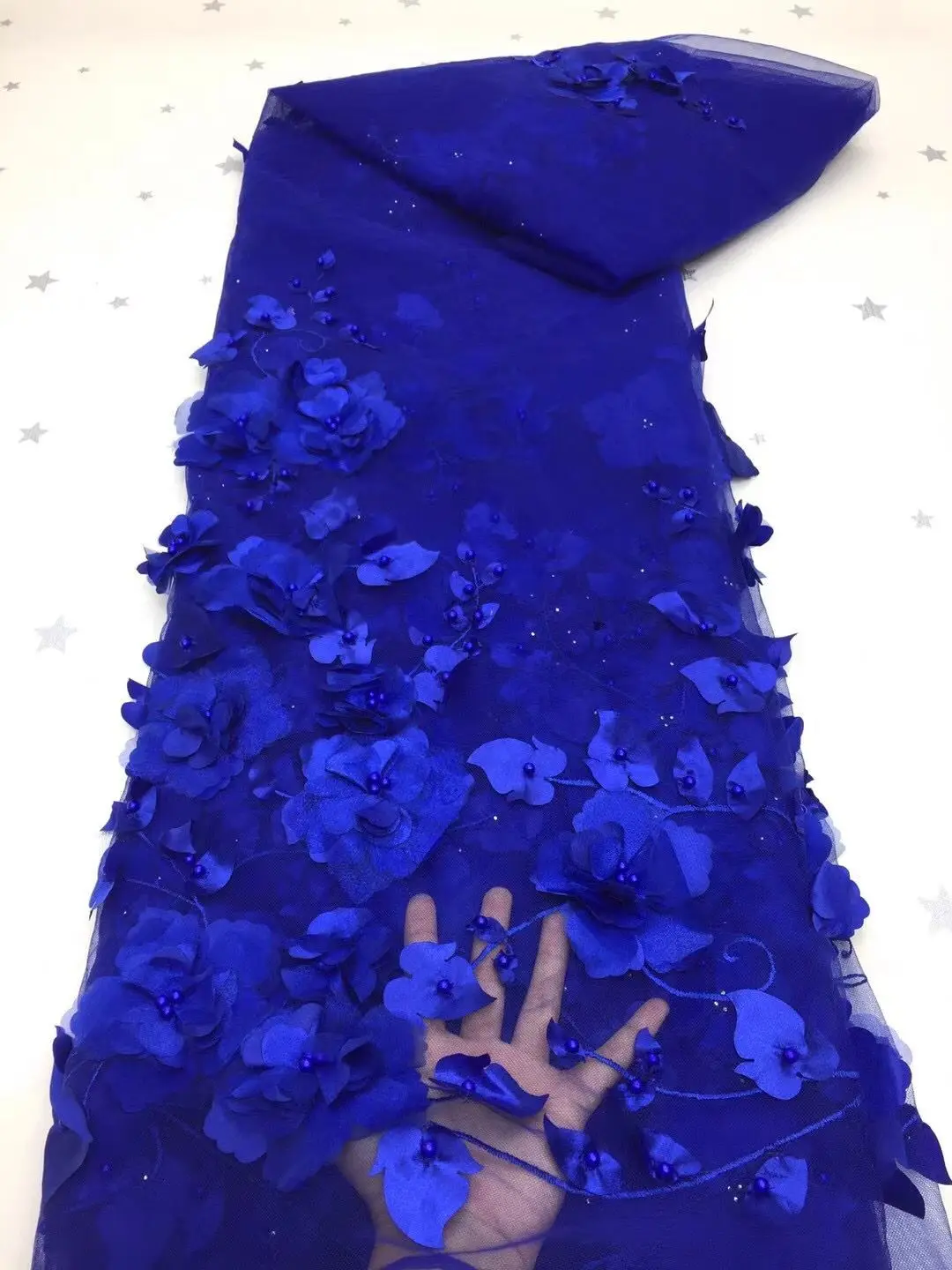 

White 3D Beads Lace Fabric 2021 High Quality Mesh Embroidery Applique 3D Flower Tulle Nigerian Lace Fabrics For Bridal