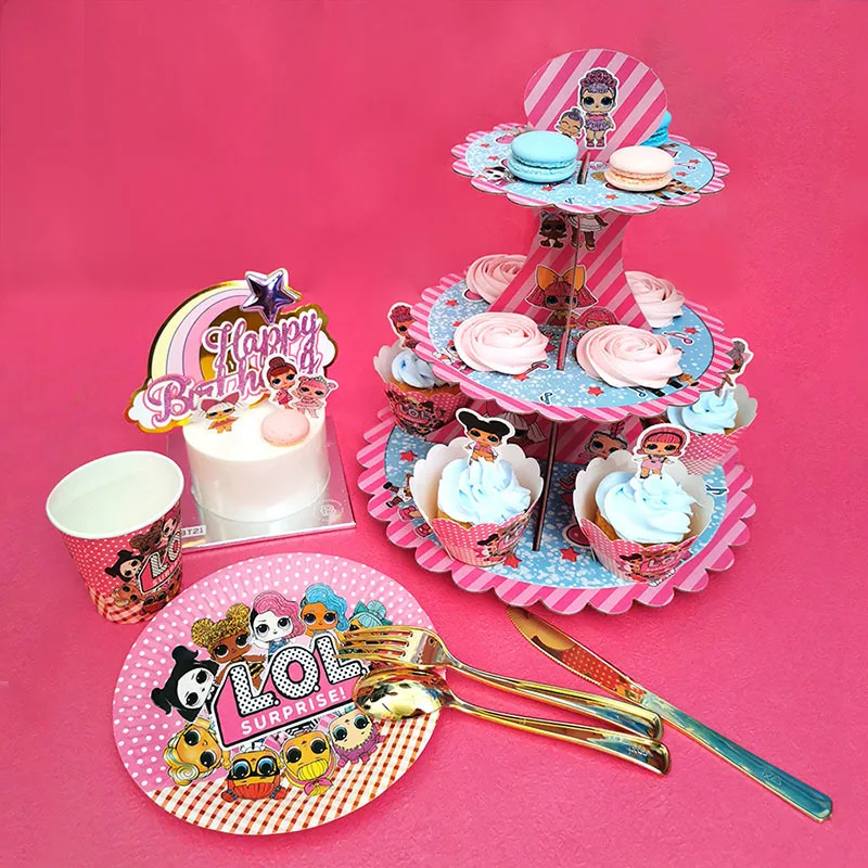 

LOL Surprise Party Supplies LoL Dolls Birthday Party Decoration Supplies Disposable Tableware Cup Plate Spoon Cake Stand Pinata
