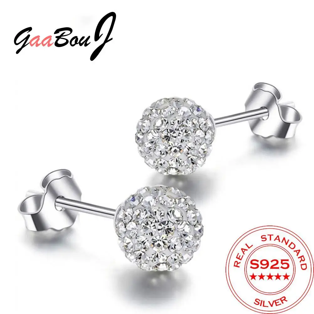

GaaBou Real 925 Sterling Silver Stud Korean Fashion Piercing Earrings Round 2021 Trendy 6/8/10mm Zircon Earrings for Women