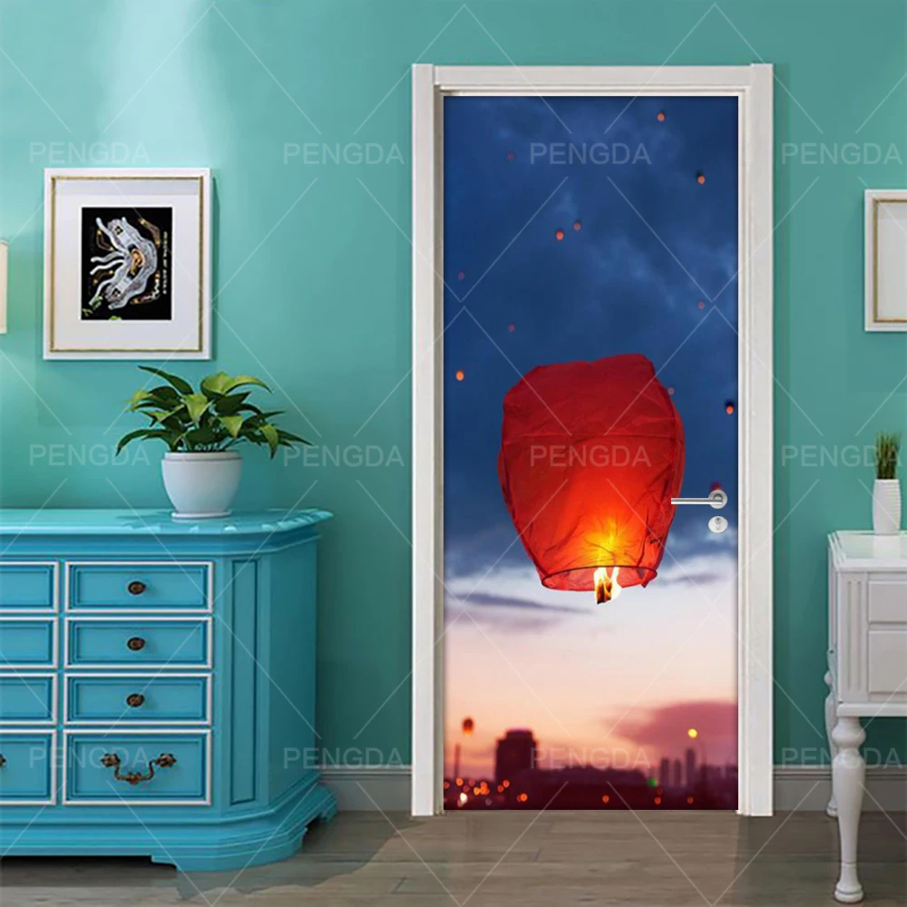3D Print Artwork Sticker Picture Kongming Lantern Home Decor Paper Self Adhesive Decal Door Cabinet Waterproof Landscape Poster | Дом и сад