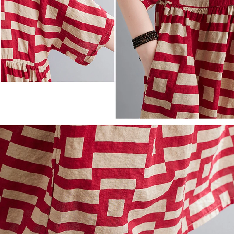 

Plus Size Dress Women Sundress Oversize Batwing plaid Maxi Long Dress Oversize Cotton Linen Boho Dress Lady Vestidos 4XL 5XL 6XL