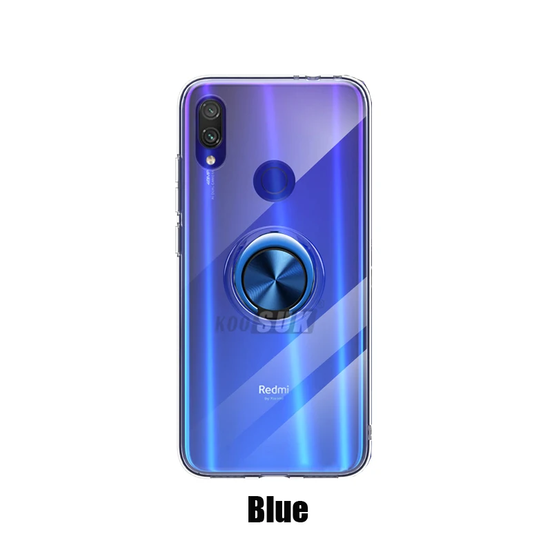 Для XIoami Redmi Note 7 Pro 7s чехол Чехол для XIoami Redmi Note 7s 7 Pro прозрачный с кольцом на палец чехол с магнитным держателем - Цвет: Синий