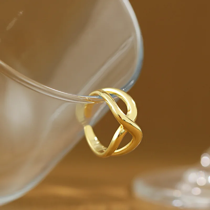 

925 Sterling Silver 18k Gold Smooth X Shape Open Rings For Women INS Style Handmade Lady Mom Fine Jewelry Flyleaf