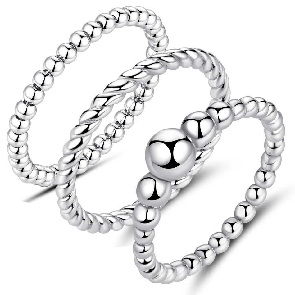 

100% Real 925 Sterling Silver Finger Rings With Crystal Zircon INS Simple Geometric Beaded Rings for Women Fine Jewelry