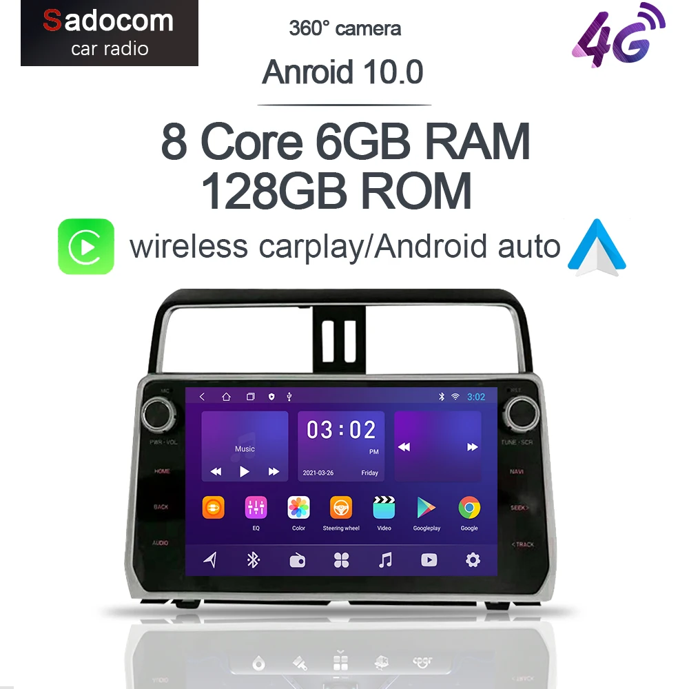 6GB + 128G Carplay 10 1 &quotAndroid 0 автомобильный dvd-плеер GPS WIFI Bluetooth RDS радио для Toyota Land Cruiser Prado