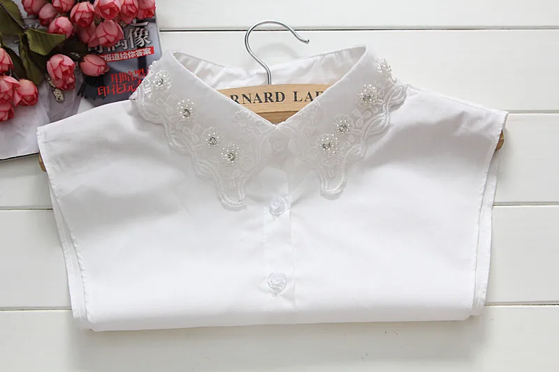 

Women Sweater Shirt Fake Collar Tie Vintage Detachable Beads False Collar Lapel Blouse Top Female Shirt Clothes Accessories