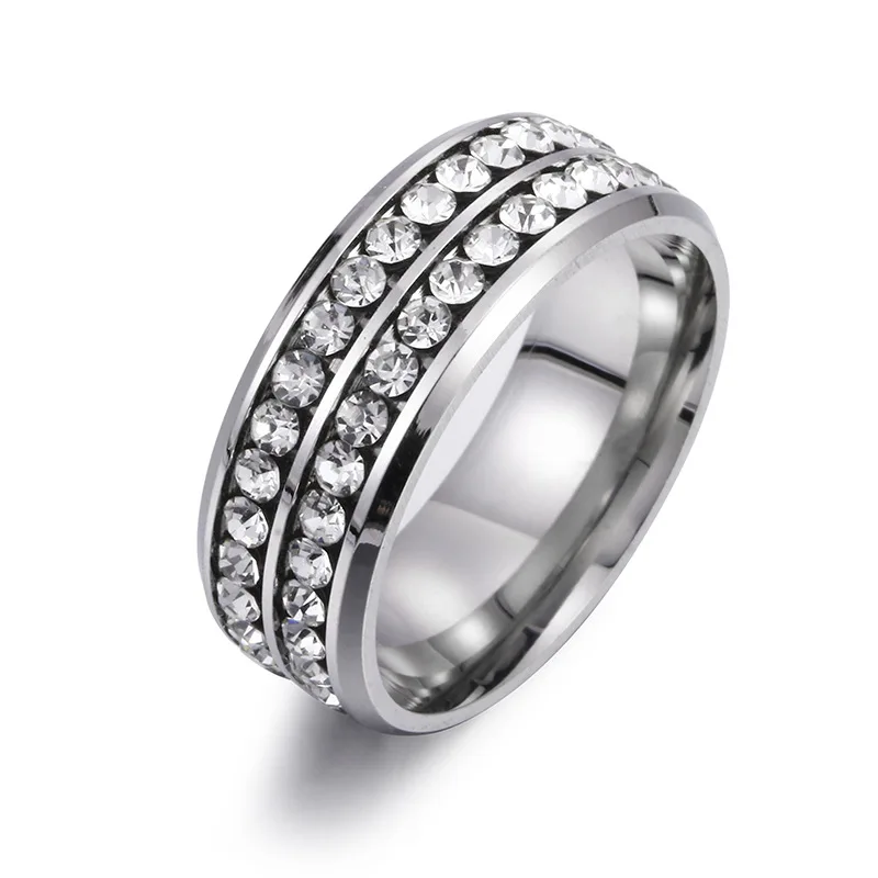 

Fashionable high-end stainless steel ring with double row zircon titanium steel jewelry ring