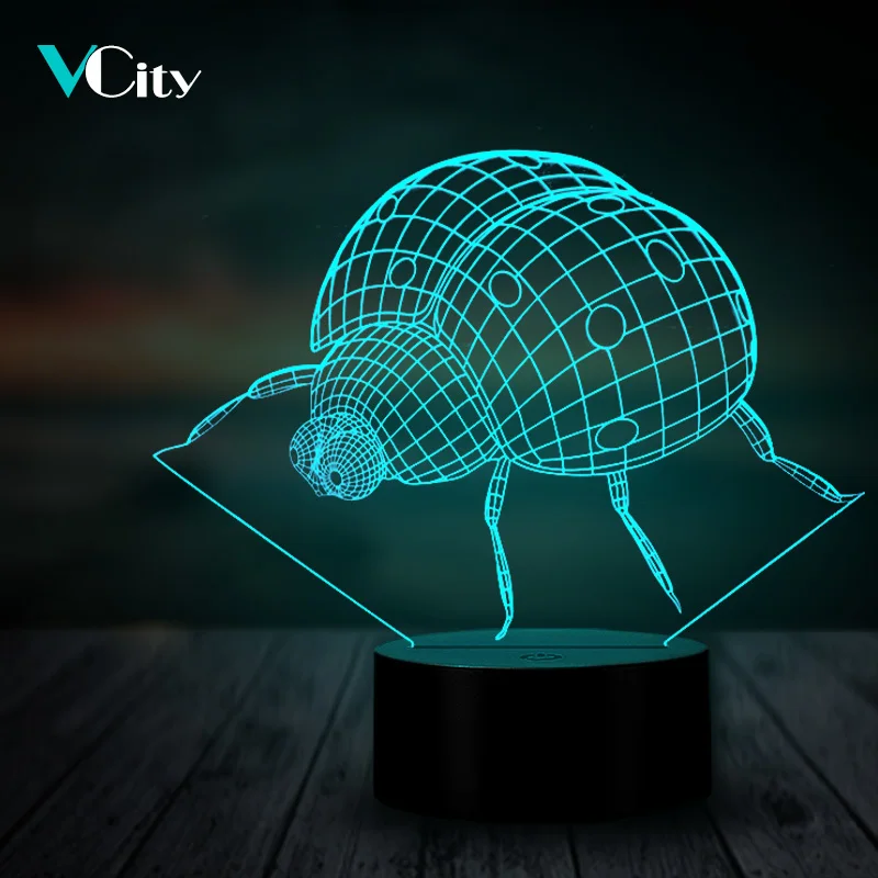 3d лампа VCity с божьей коровкой и визуальными иллюзиями прозрачная акриловая