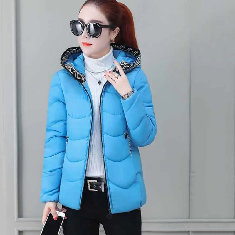 

Solid color Women's jacket 2021 new fashion women cotton jacket winter warm hooded short black women's cotton jacket JK97