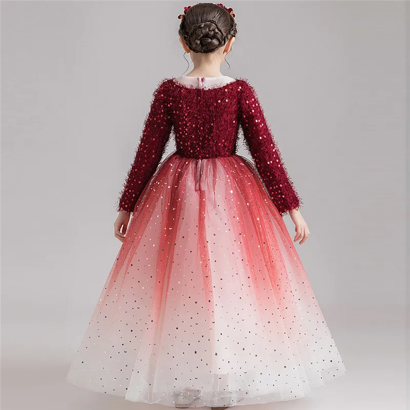 

2019Autumn Winter Elegant Warm Girls Children Christmas Festivals New Year Party Long Dress Kids Teens Birthday Evening Dresses
